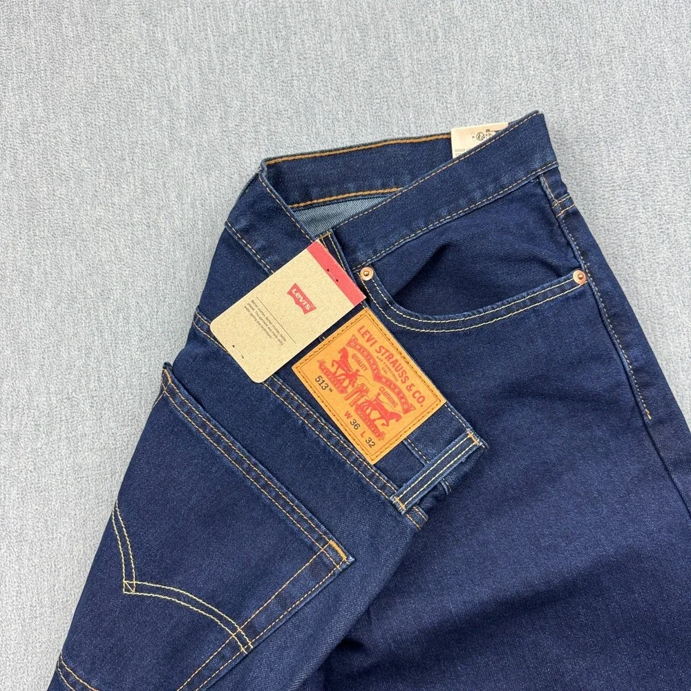 Levis 513 Jeans Mens 36x32 Blue Slim Straight Medium Wash Stretch Denim NWT‎